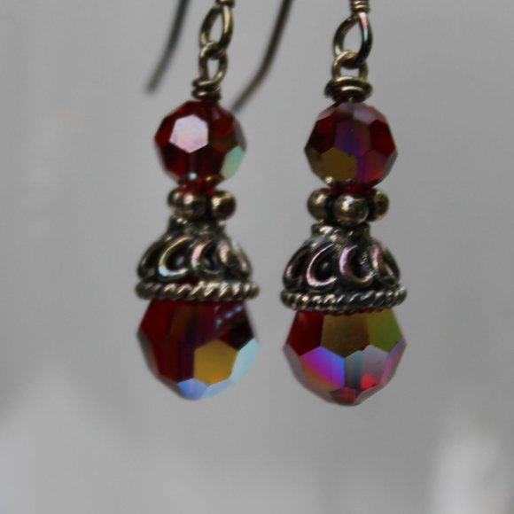 Vintage Red Glacier Swarovski Crystal Dangle Earrings - Picture 2 of 3